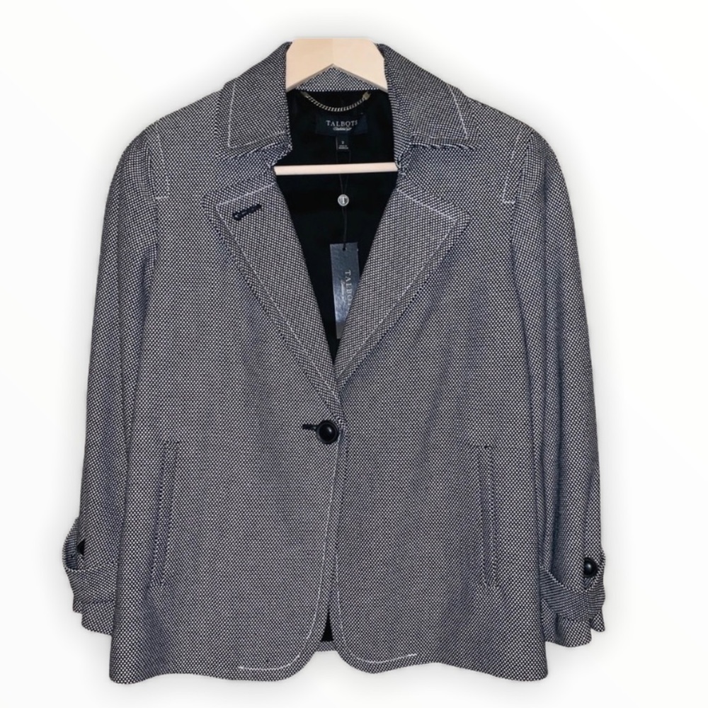NWT Talbots One Button Black & White Checkered Jacket